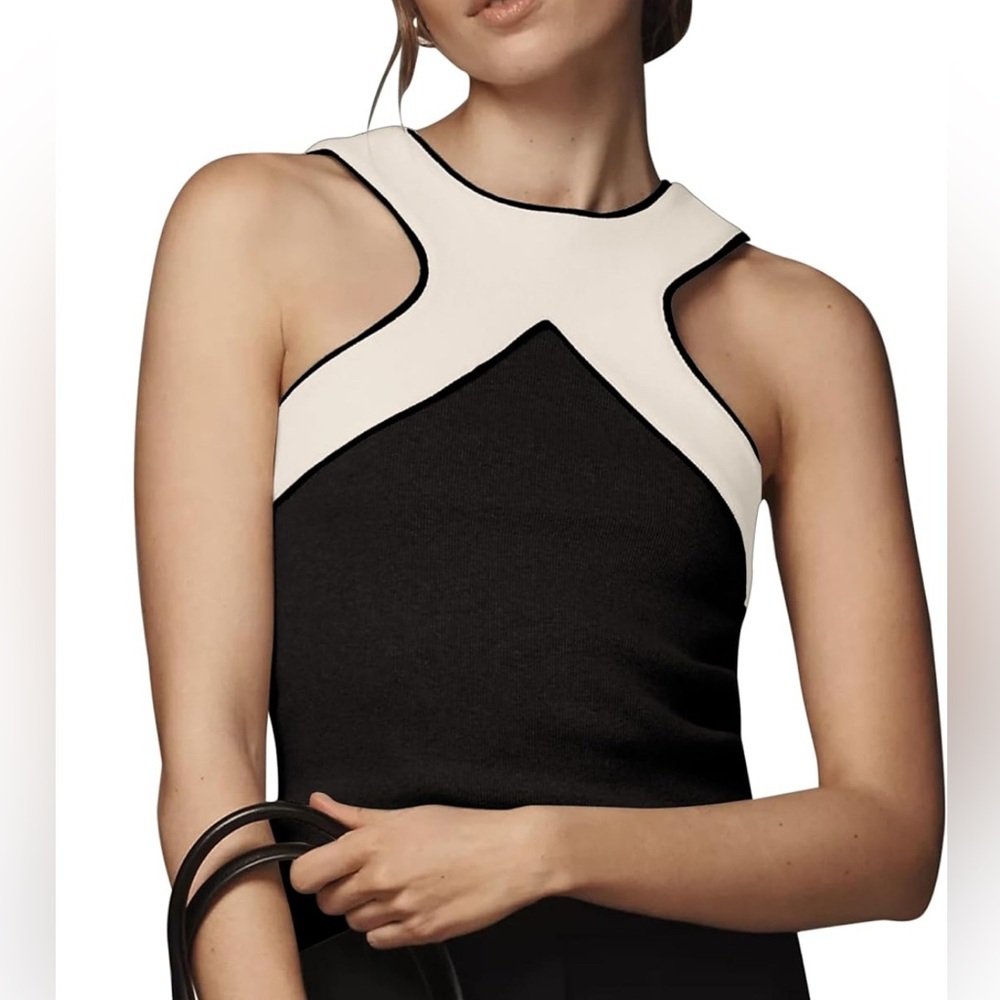 Color Block Cut Out Criss Cross Halter Tank